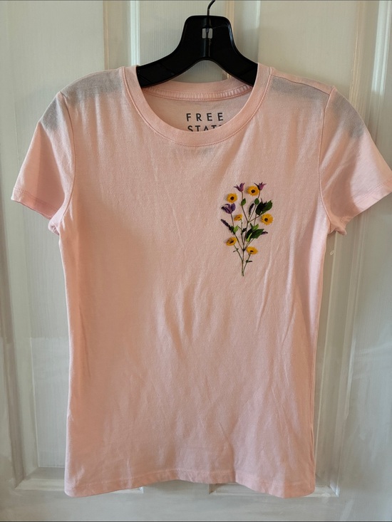 Free State Tops - Free State Light Pink Tee with Embroidered Floral Accent